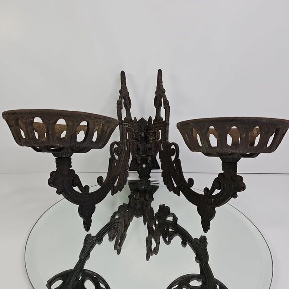 Antique Dual Arm Wall Mount Oil Lamp Holder Cast Iron Sconce Swing Bracket USA - Picture 2 of 16